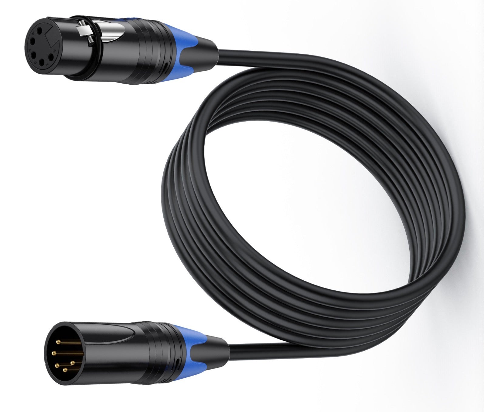 5 pin XLR DMX512 lighting cable showing cable length and connector arrangement