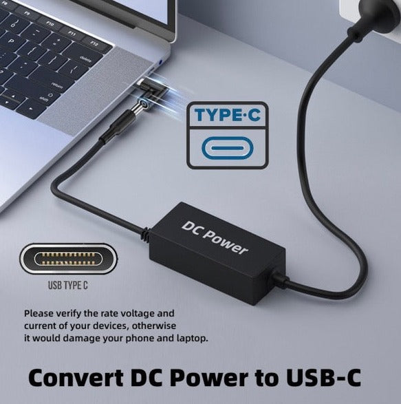 Black 5.5 x 2.5mm DC to USB C angled charging adapter