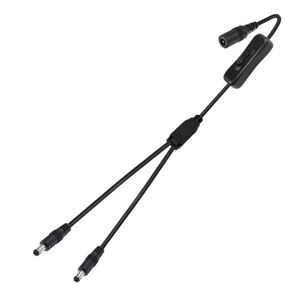 Black 5.5mm x 2.1mm DC extension lead with switch