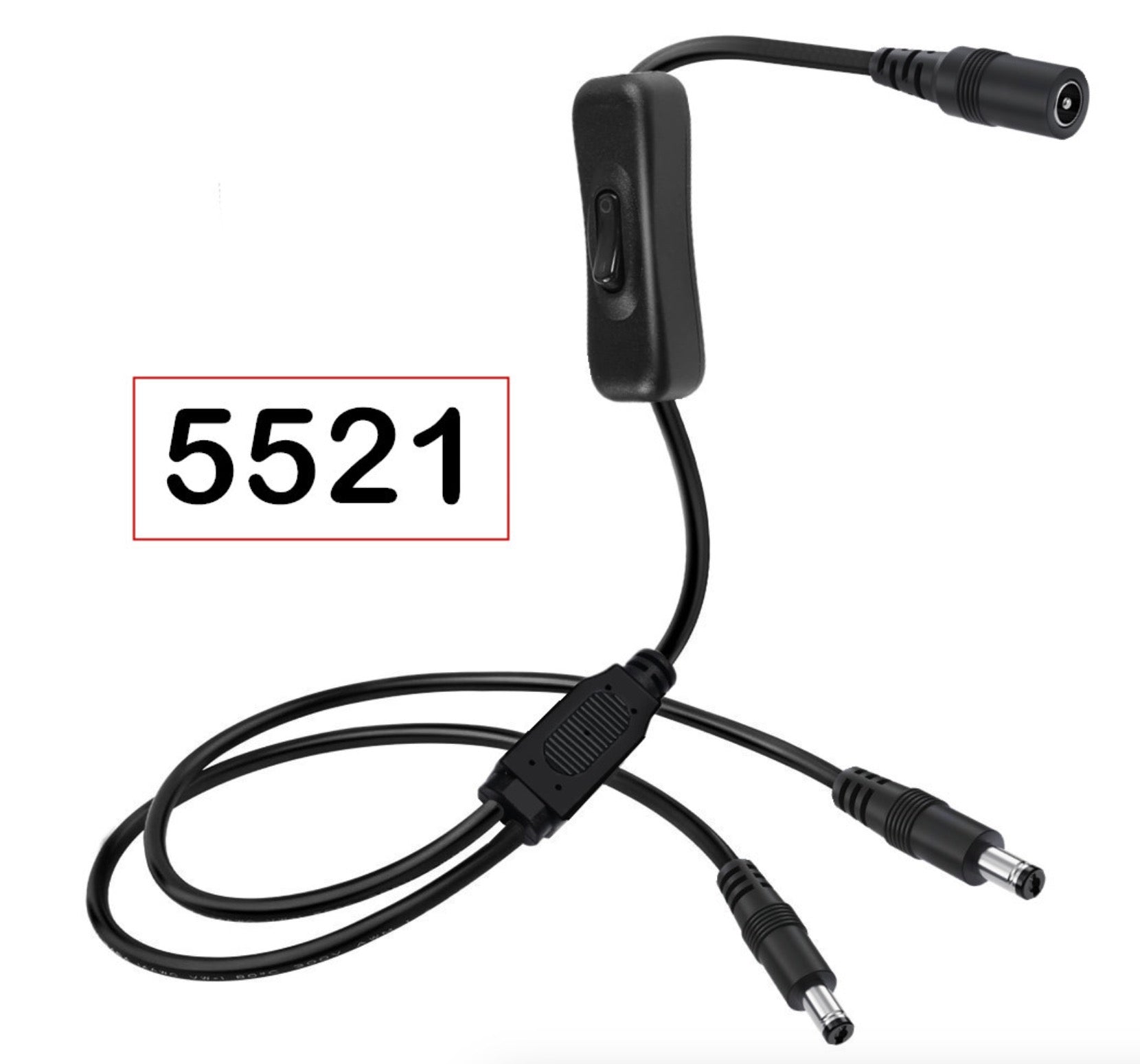Dual DC male connectors with female input close up