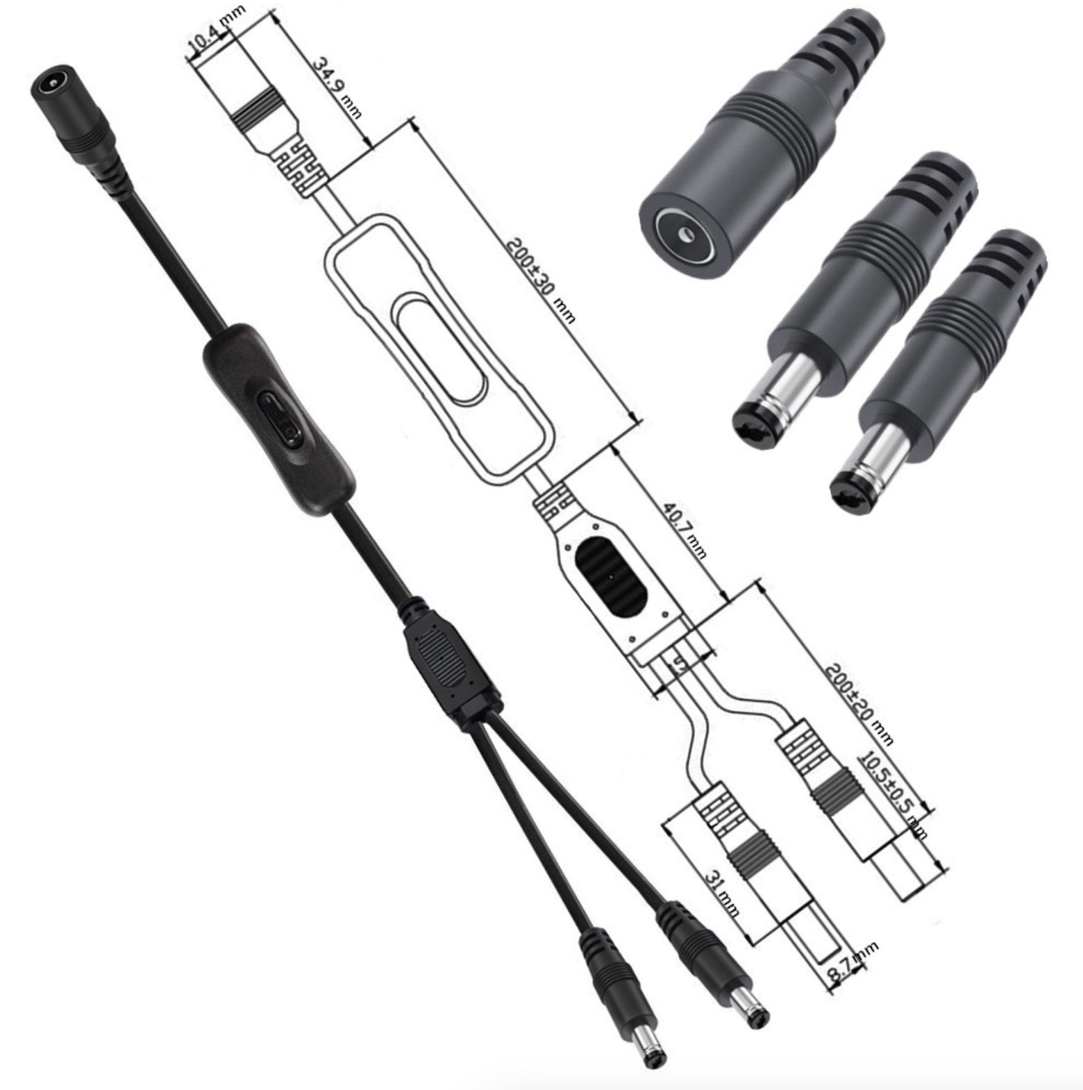 5.5mm 2.1mm DC power splitter for CCTV