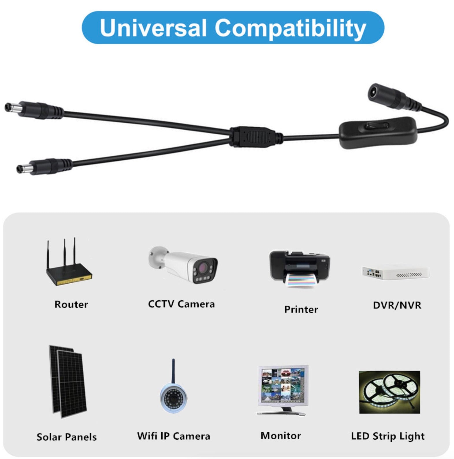 5.5mm x 2.5mm DC female to dual male splitter cable