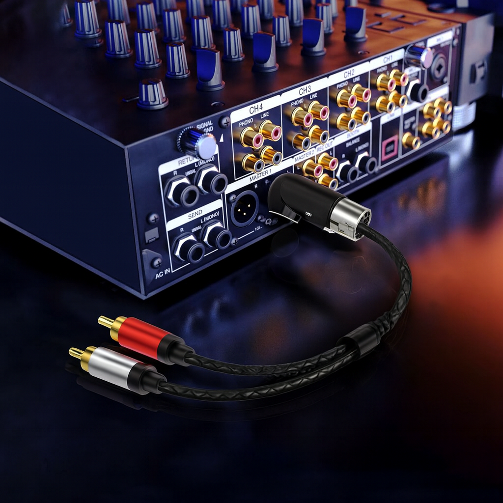XLR Angled Female to Dual RCA Male Y Splitter Cable – 3 Pin XLR to 2 RCA Stereo Audio Adapter