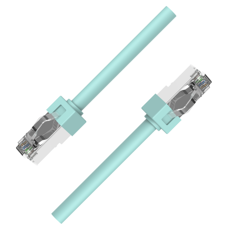 Industrial CAT6A teal TPE shielded 10G Ethernet cable with molded RJ45 connectors