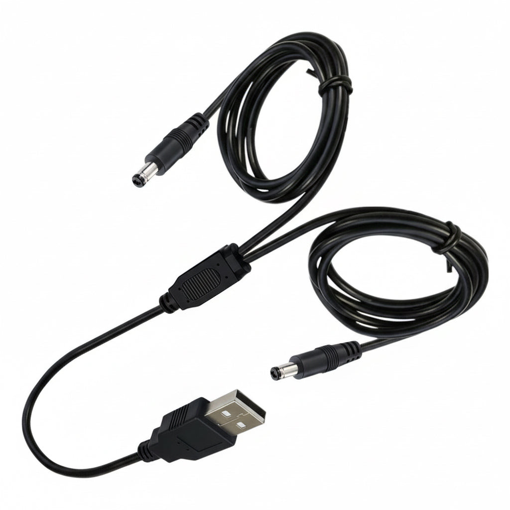 Black USB cable with connectors on a white background
