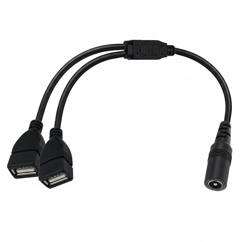 DC 5.5x2.1mm female to dual USB 2.0 female power splitter cable 0.3m