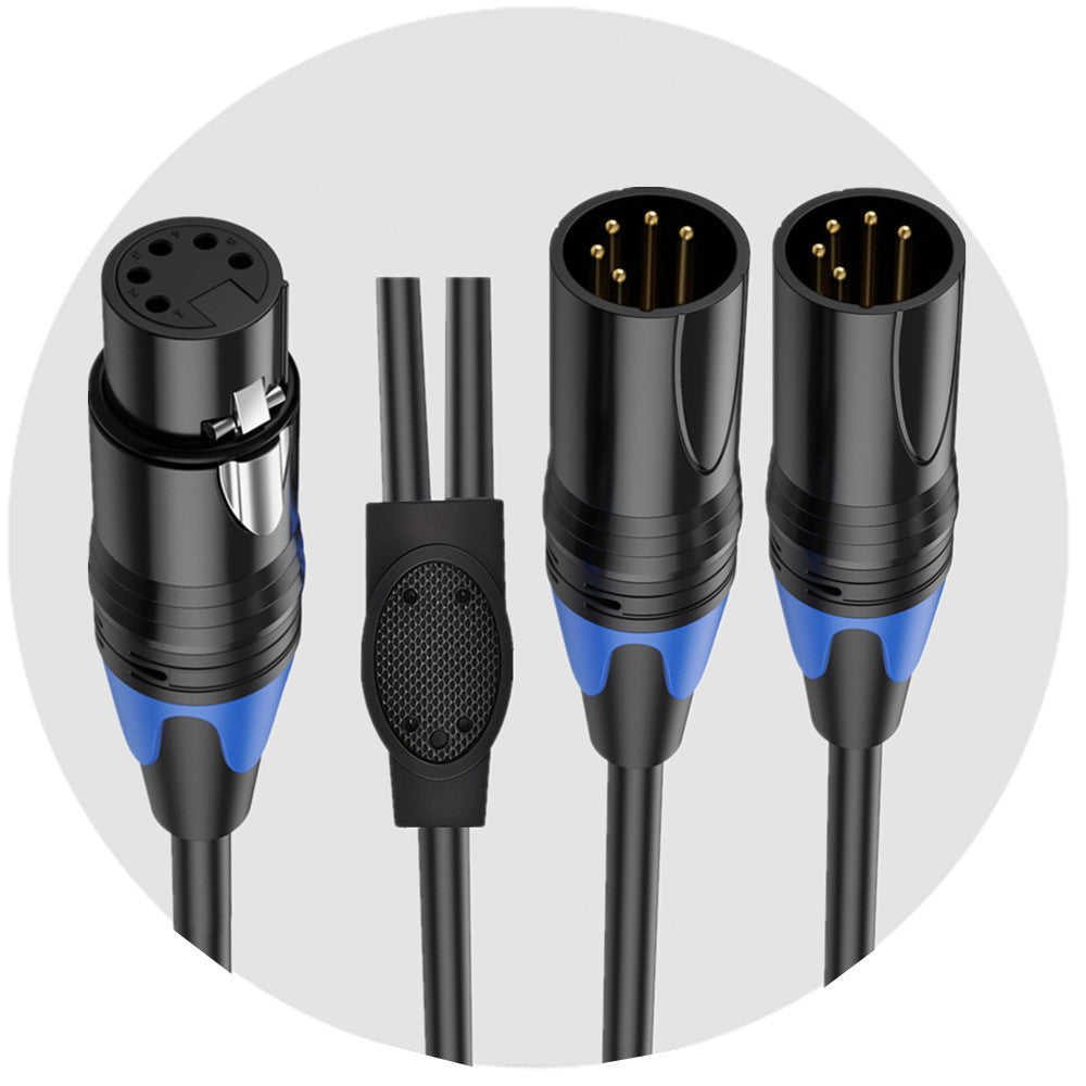 5 pin XLR DMX splitter cable showing dual male outputs and Y junction