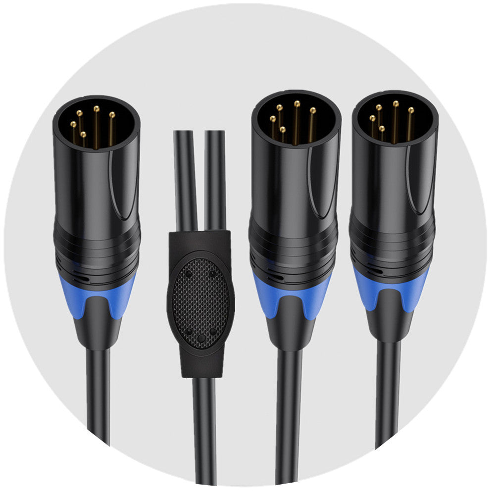 5 pin XLR DMX splitter cable showing dual male outputs and Y junction design