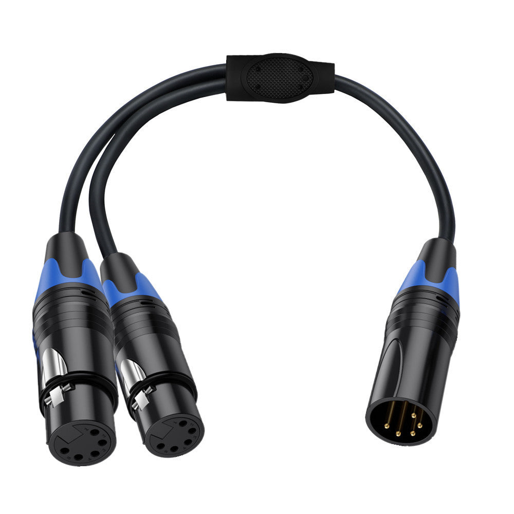Black audio cable with XLR connectors on a white background