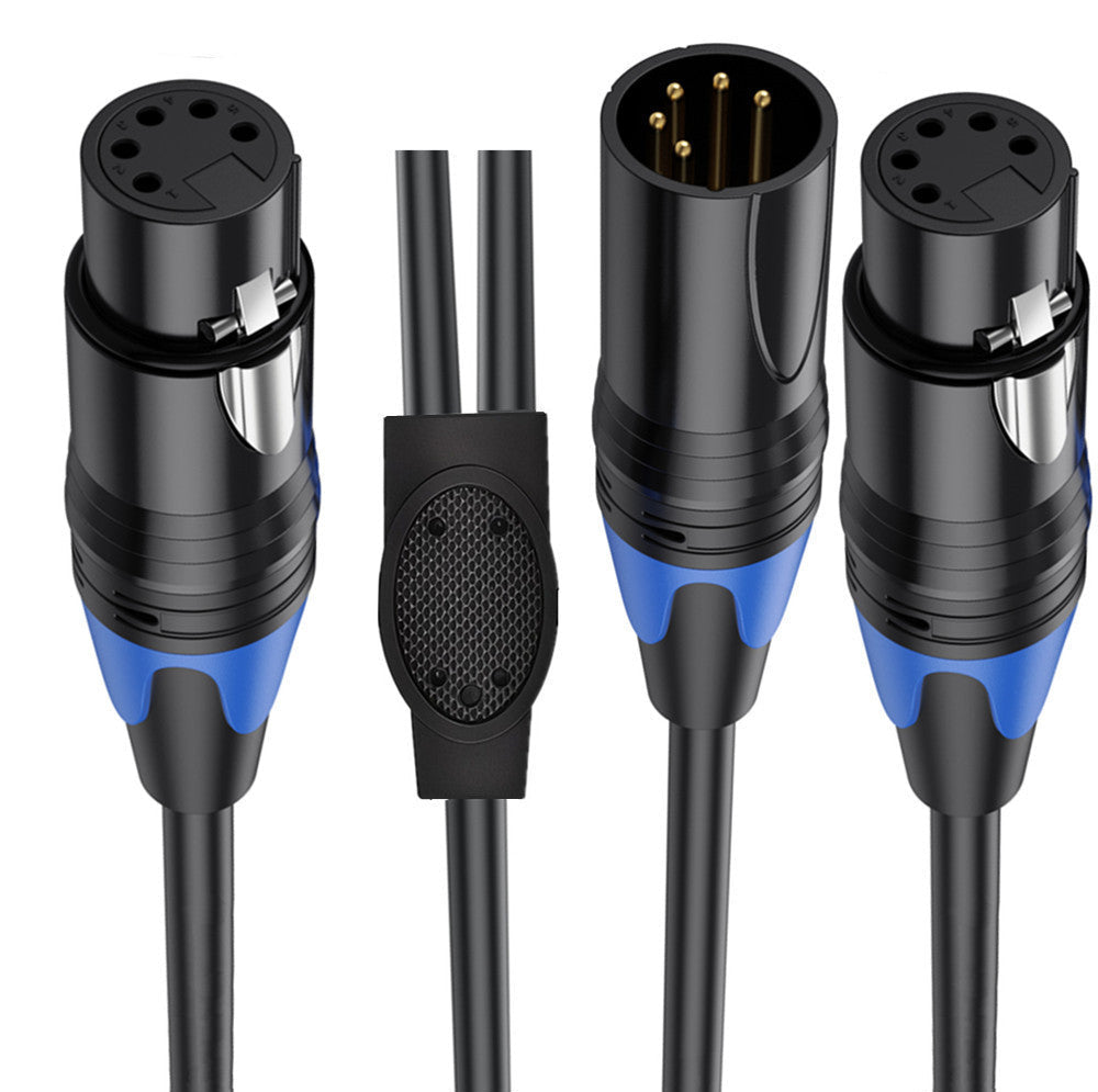 Close-up of 5 pin XLR female and male connectors with locking mechanism