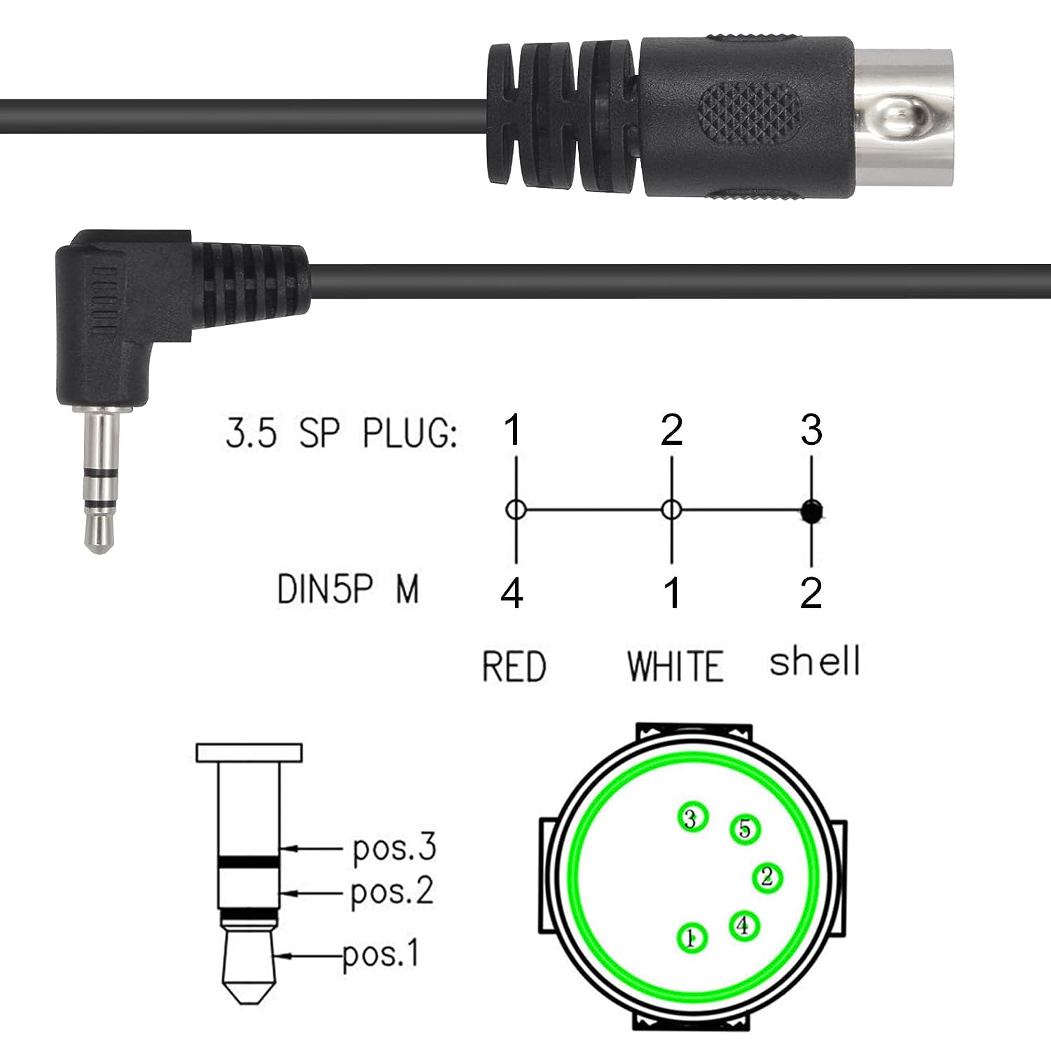 5Pin Din Male to 3.5mm (1/8 inch) TRS Stereo Male Audio Cable