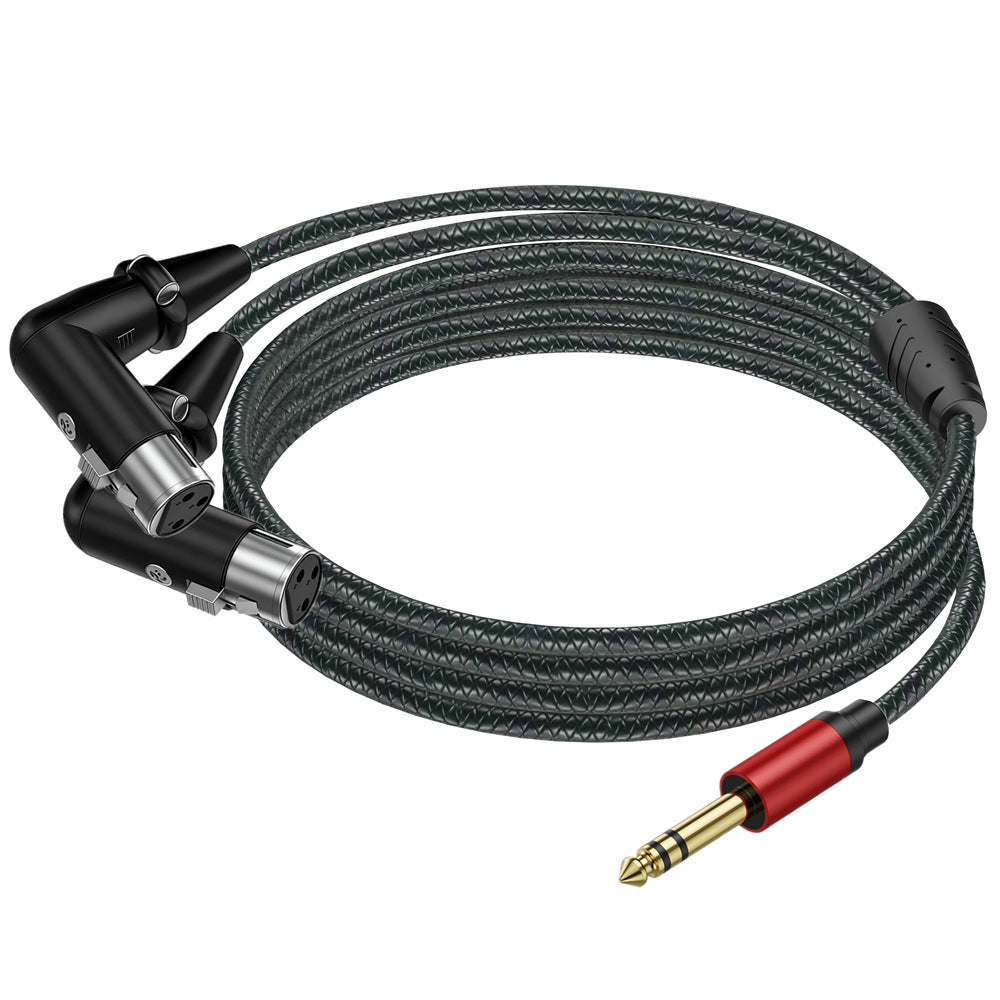 A coiled black braided audio cable with a 3.5mm jack plug featuring a red protective sleeve and gold-plated connector, shown on a plain white background.