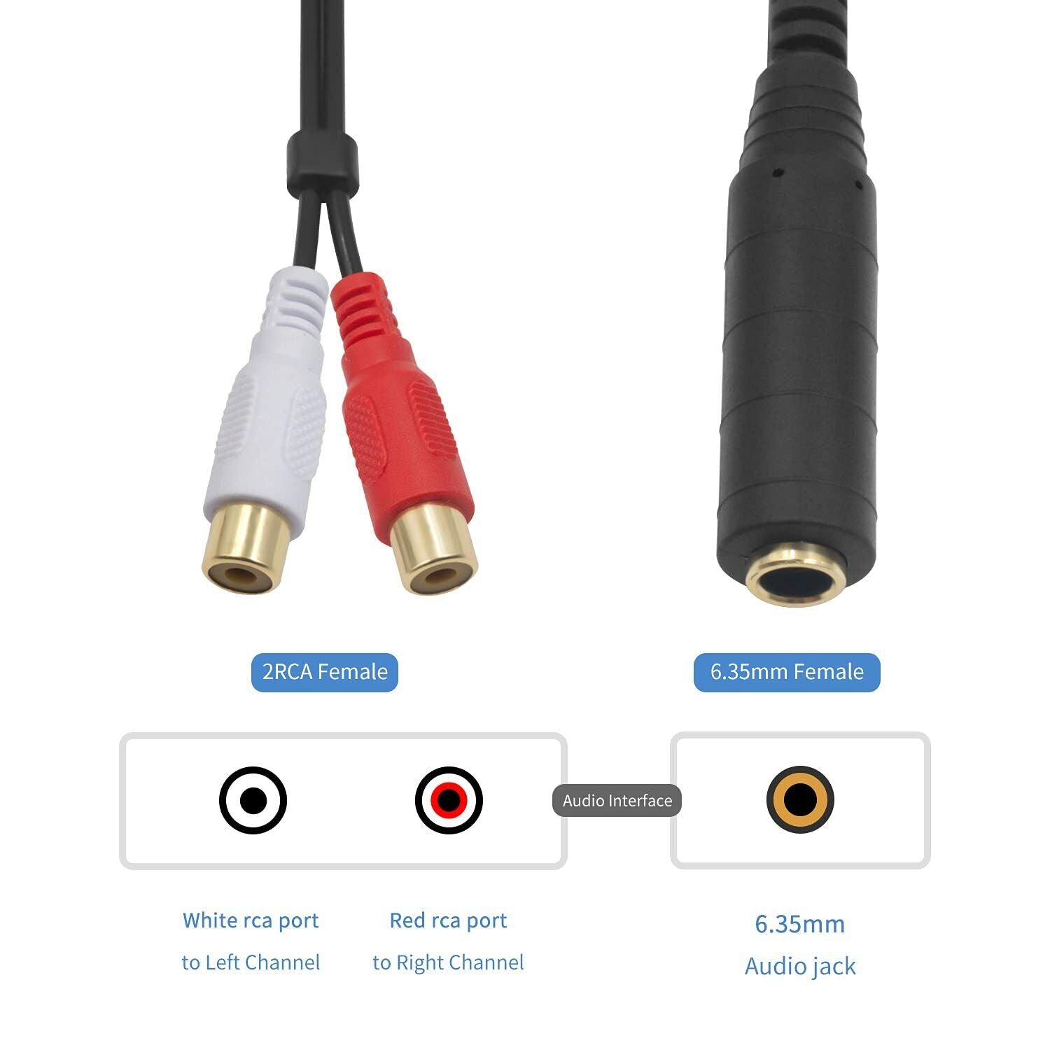 6.35mm female to dual RCA female stereo audio splitter