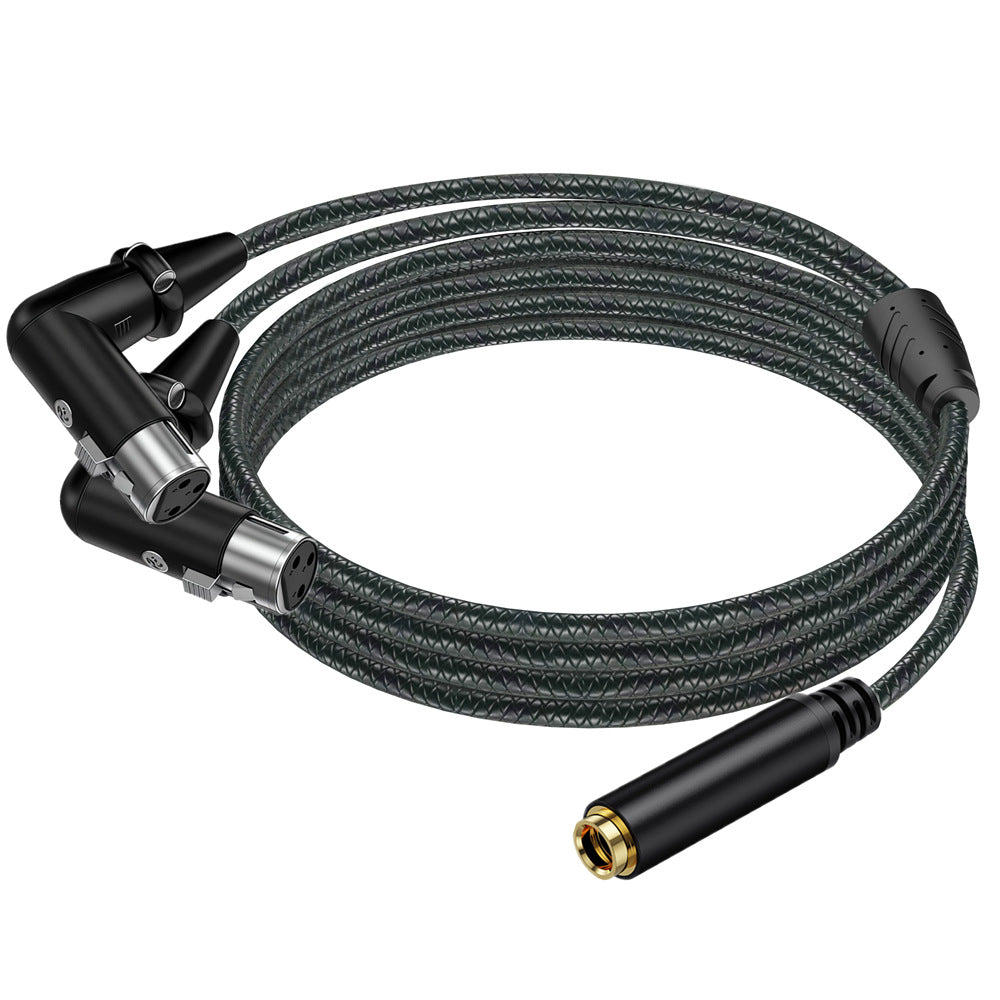 6.35mm female audio socket to two locking right-angle XLR female connectors