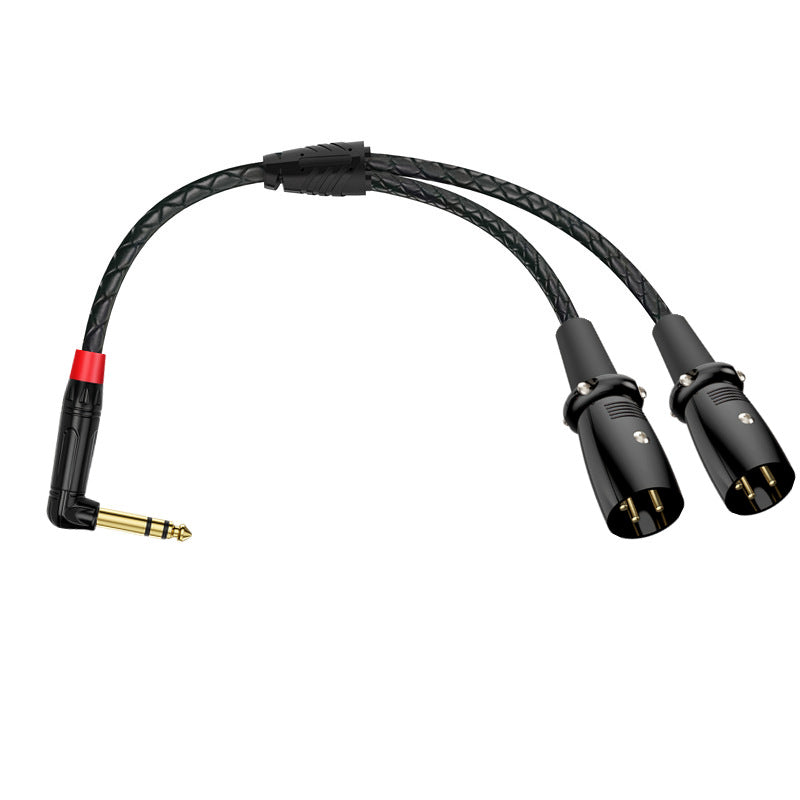 Right-angle 6.35mm stereo plug with two straight 3-pin XLR male connectors