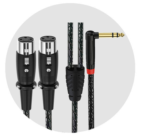 Right-angle 6.35mm TRS plug with two straight 3-pin XLR female connectors