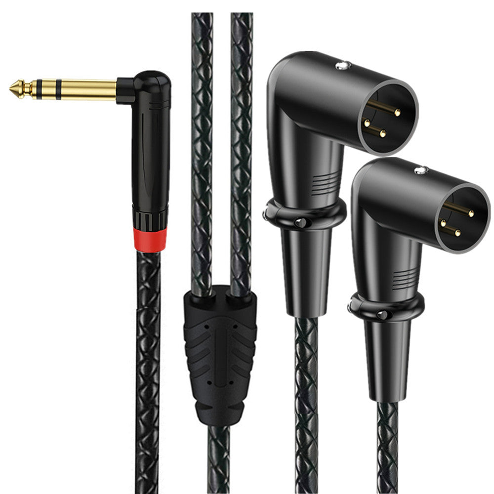 6.35mm TRS stereo male to dual right-angle XLR male audio breakout cable
