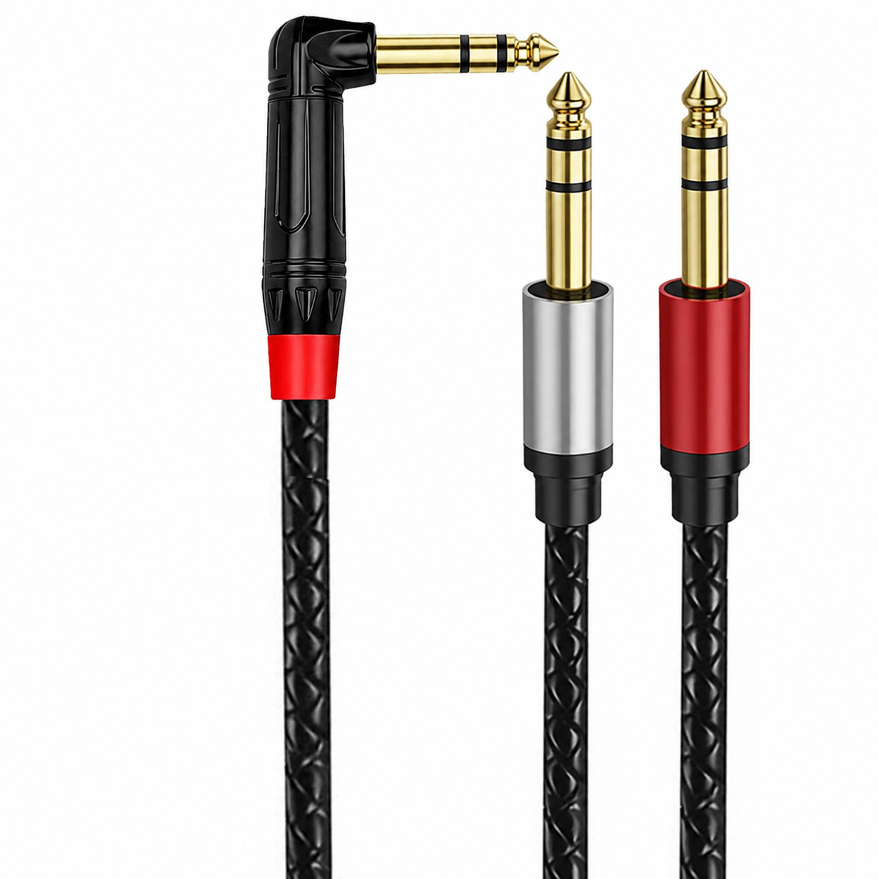 6.35mm TRS stereo to dual TRS stereo right angle audio splitter cable
