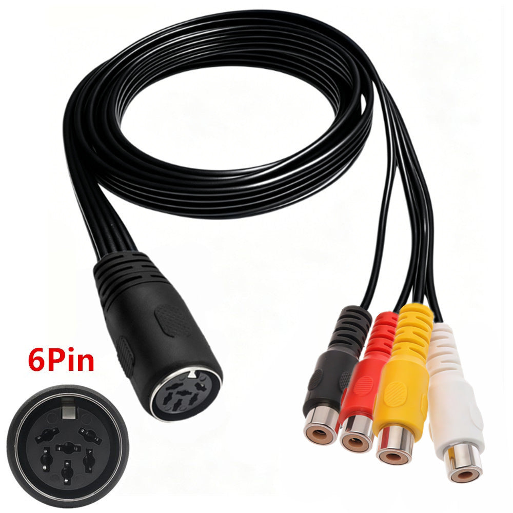 6-pin DIN female to four RCA female adapter cable