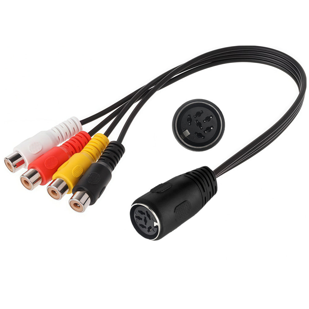 6-pin DIN female to four RCA female audio video adapter cable