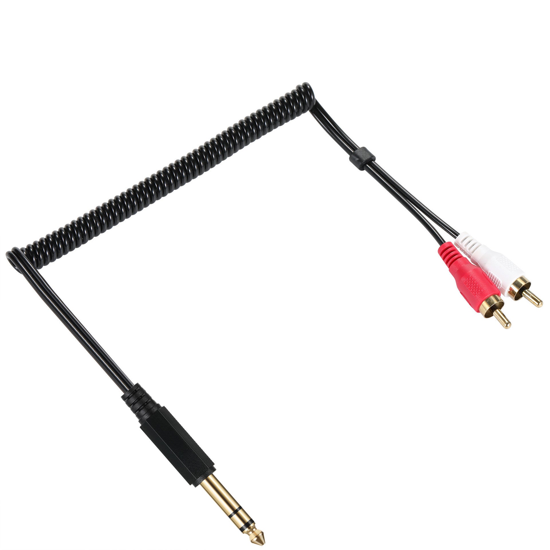 6.35mm 1/4 inch TRS to 2 RCA Stereo Audio Y Splitter Coiled Cable