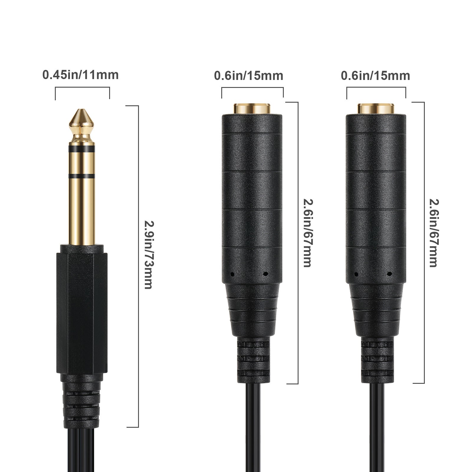 6.35mm 1/4 inch TRS Stereo to Dual 6.35mm Audio Y Speaker Cable