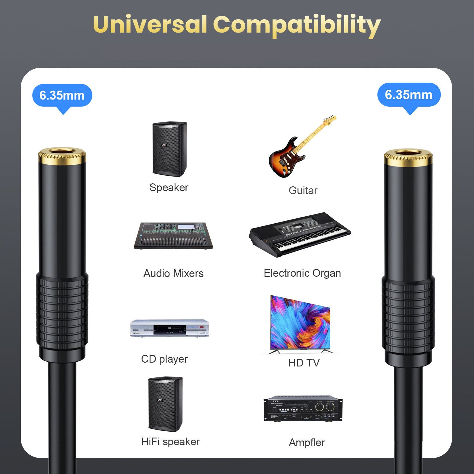 6.35mm 1/4 inch female to female audio coupler cable