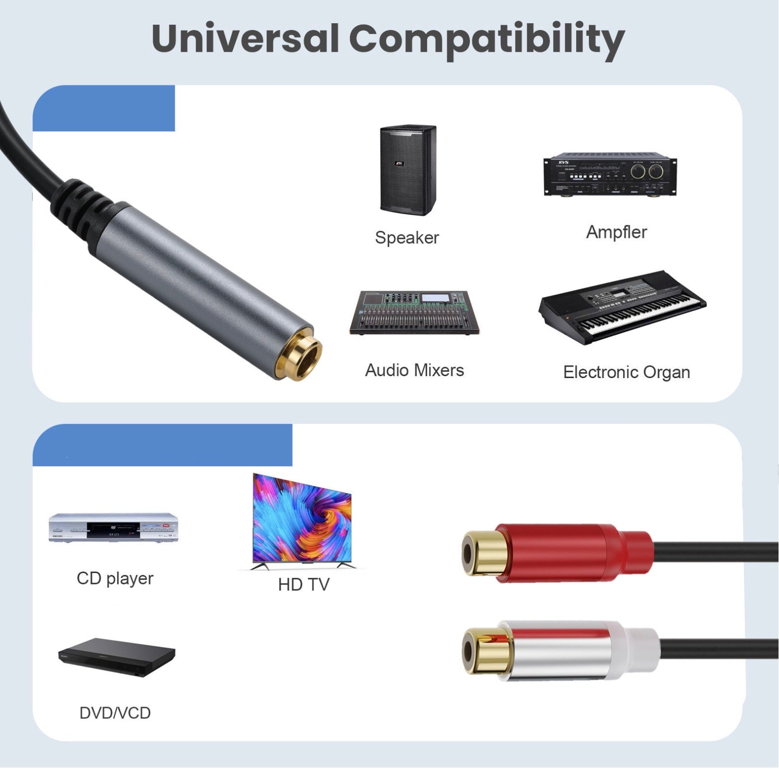 6.35mm TRS female to dual RCA female Y splitter cable
