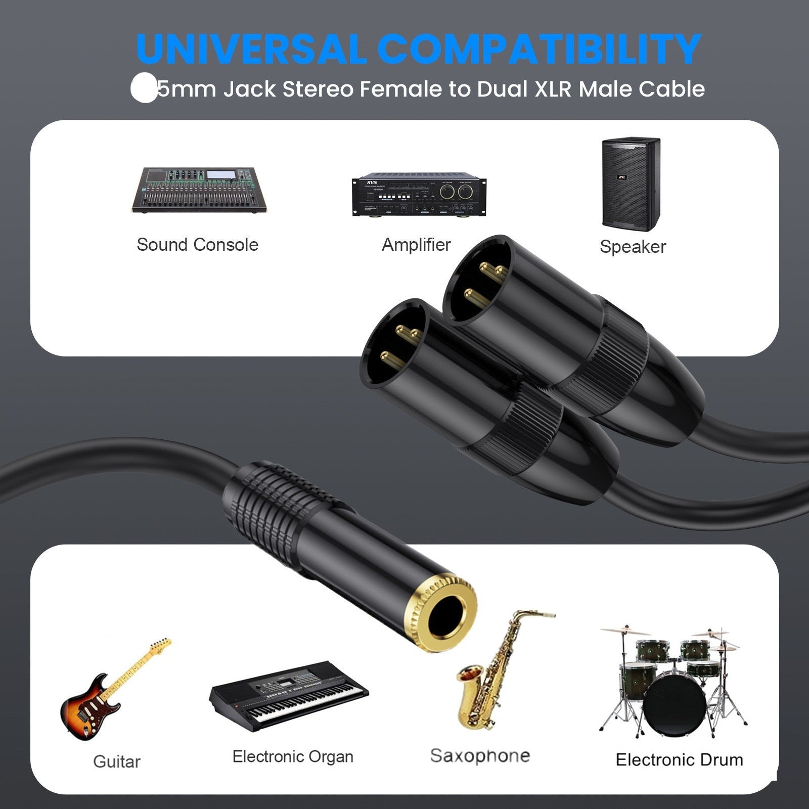Balanced TRS female to two XLR male professional audio cable