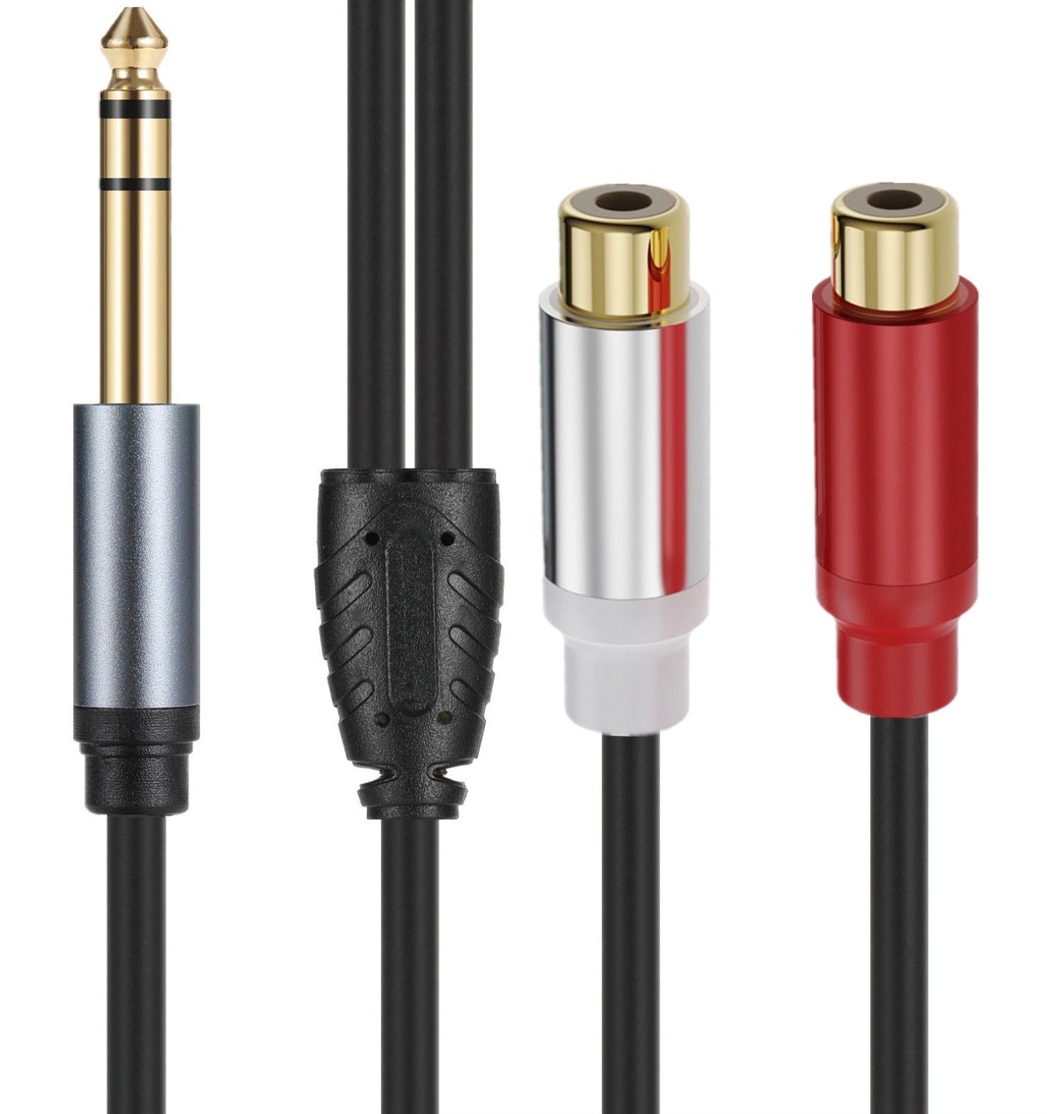 Black 6.35mm male to RCA female stereo splitter cable