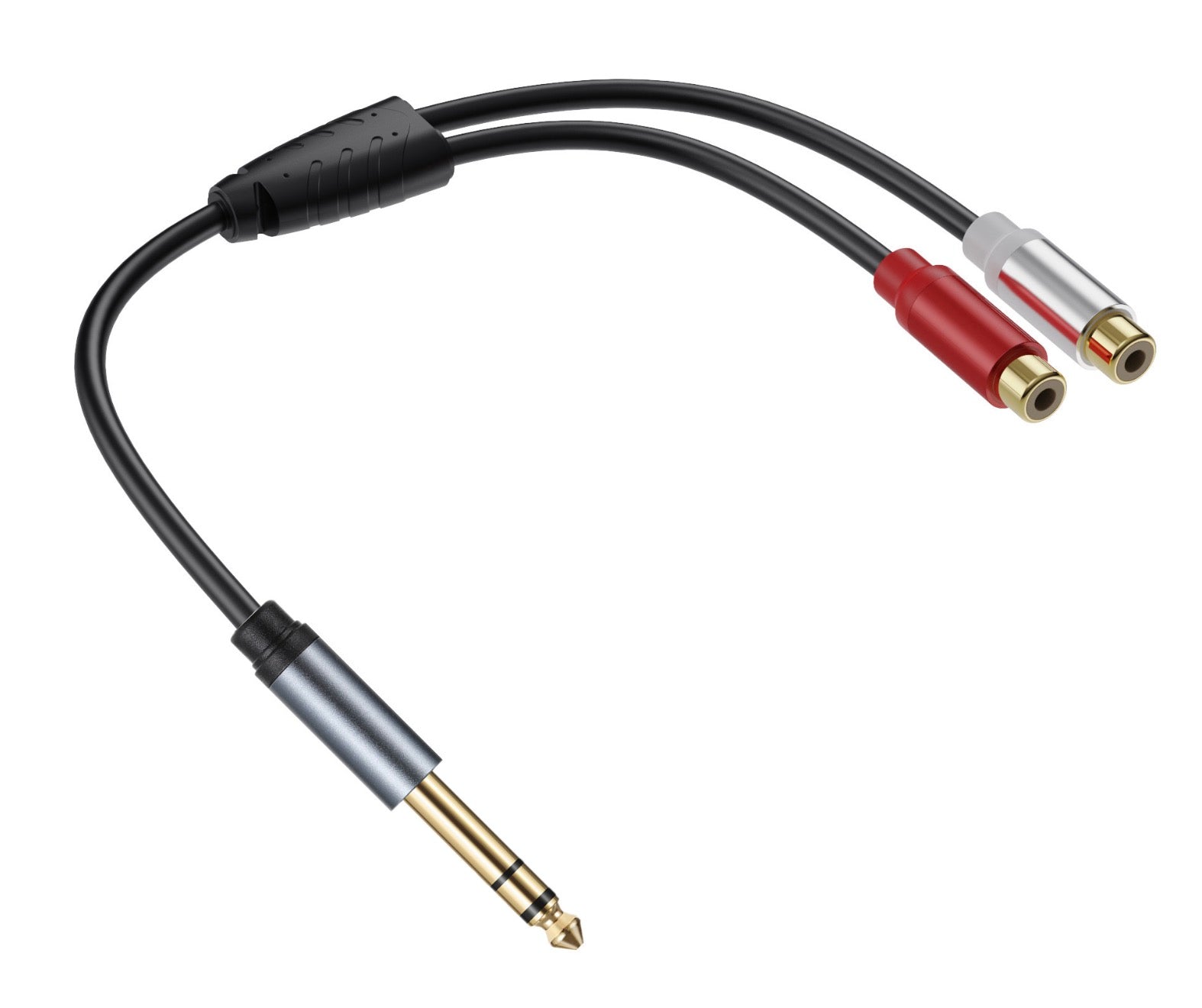 Gold plated 6.35mm to dual RCA splitter cable