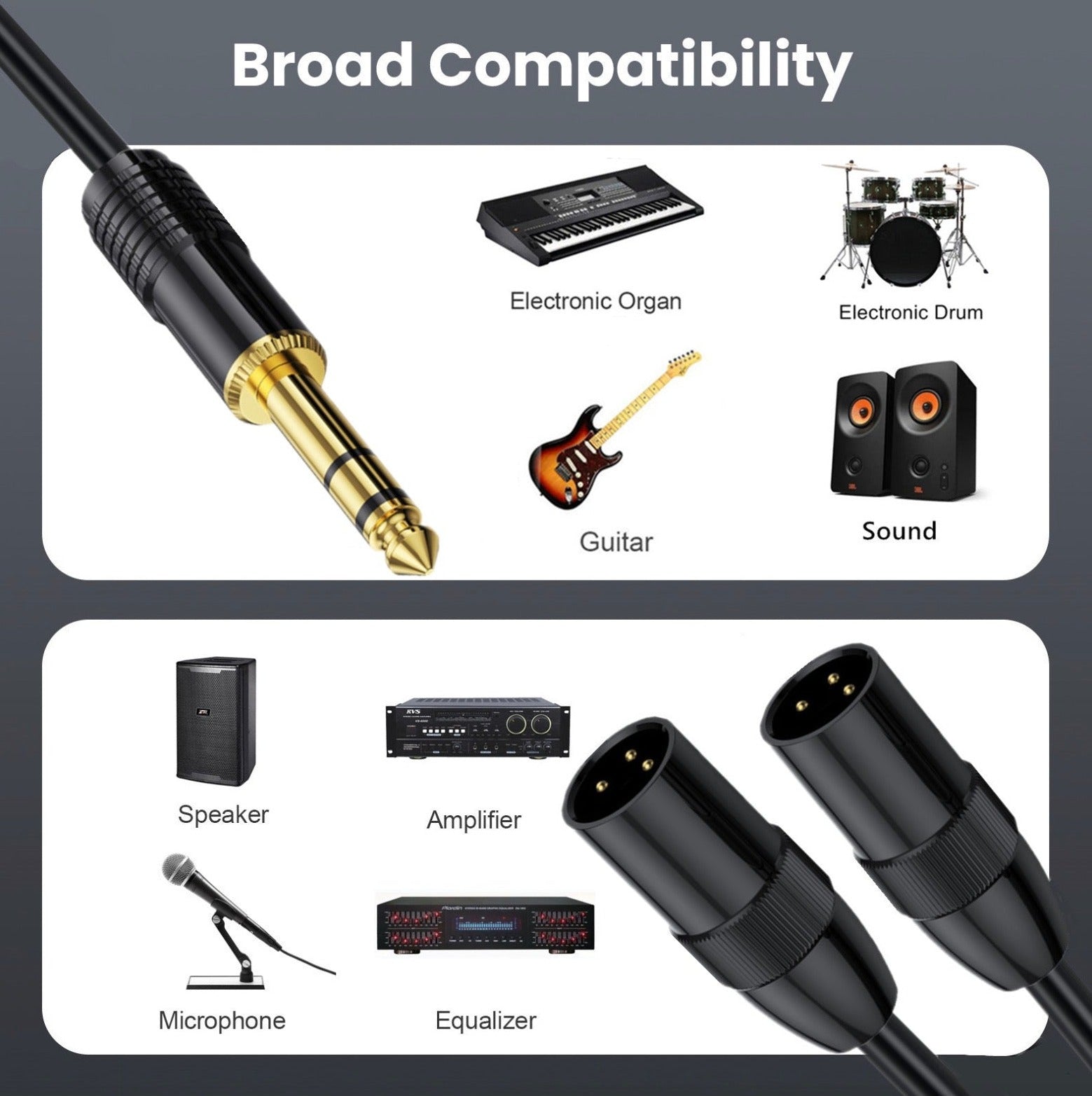 6.35mm TRS male to dual XLR male Y splitter cable