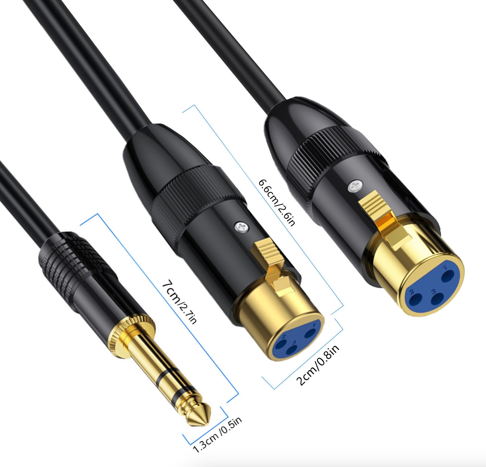 1/4 inch stereo to two XLR female audio lead