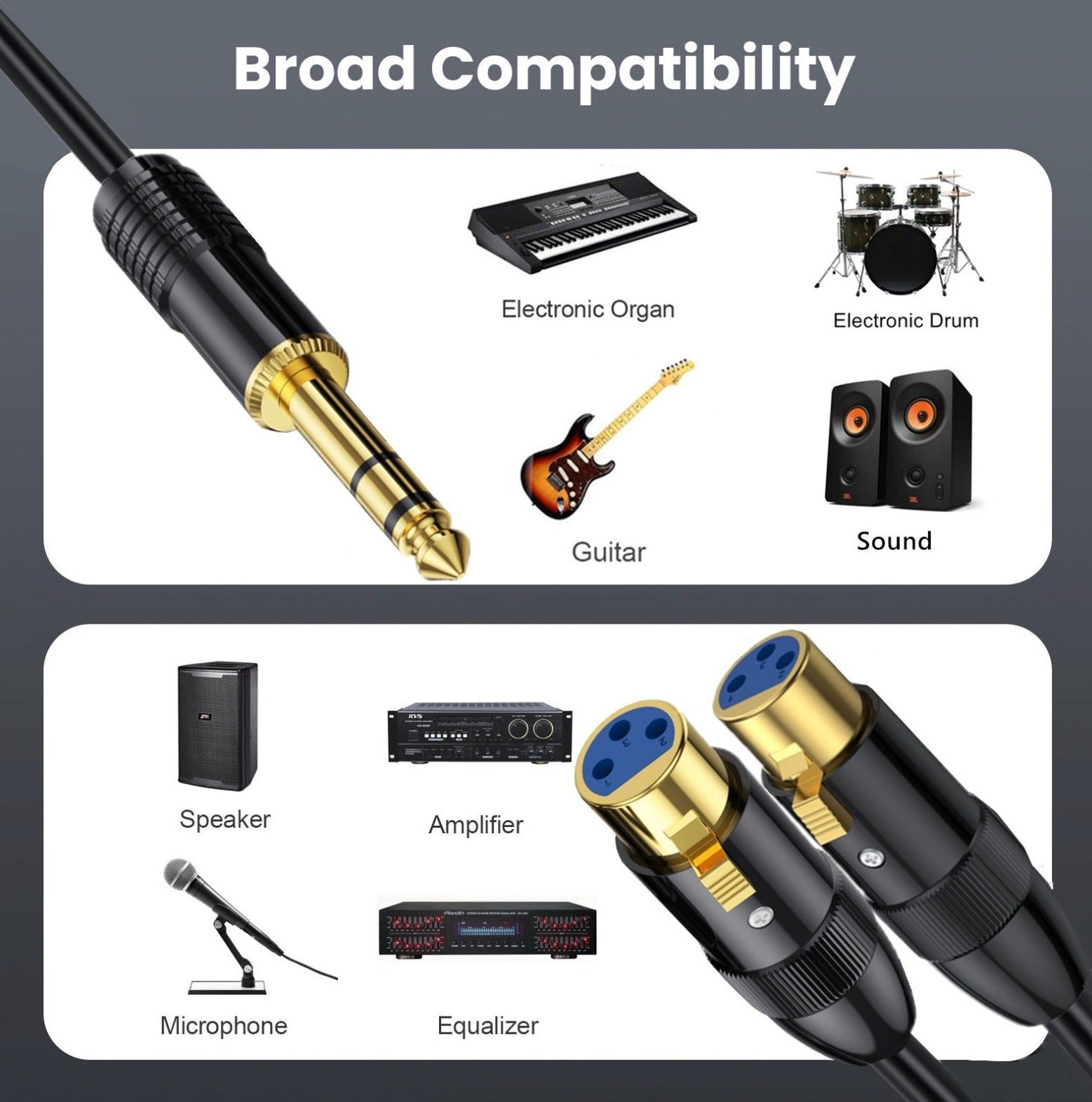 6.35mm TRS male to dual XLR female Y splitter cable