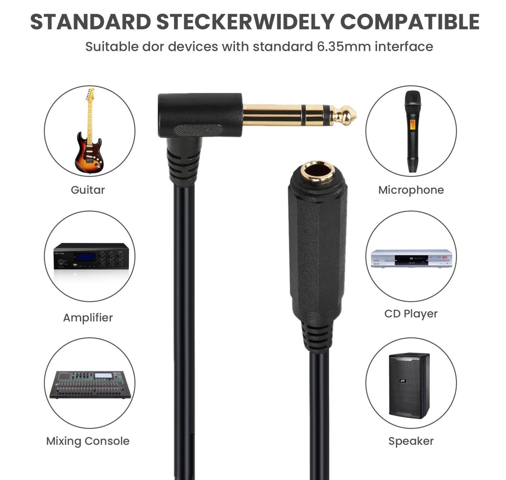 6.35mm TRS male to female instrument extension cable