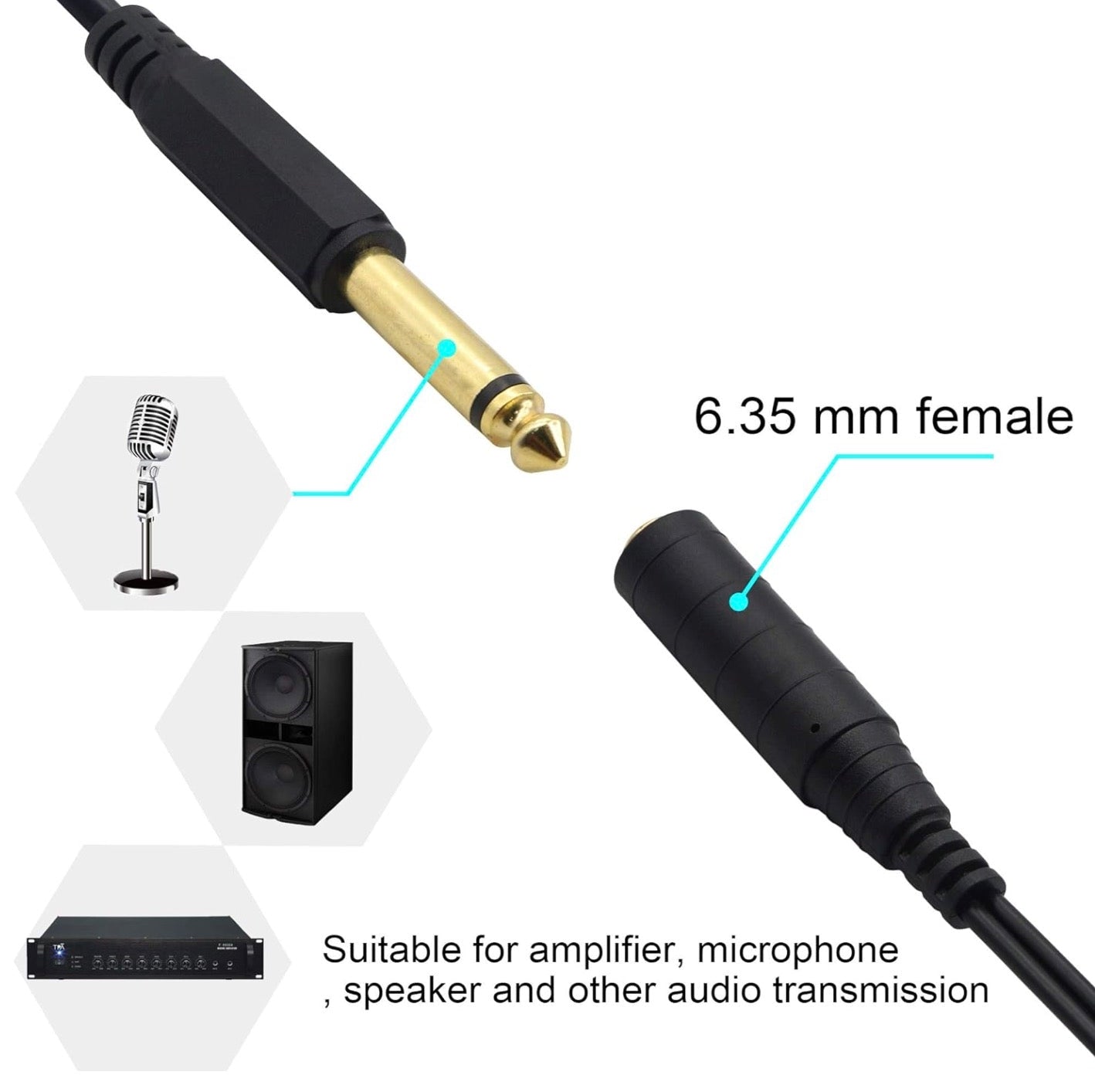 Dual 3.5mm female to 6.35mm male audio adapter for headphones and instruments