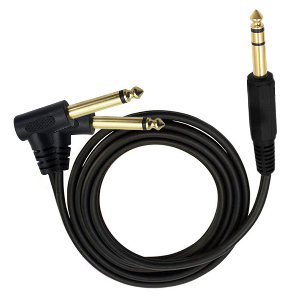 Angled 6.35mm TRS male to dual TS male audio cable