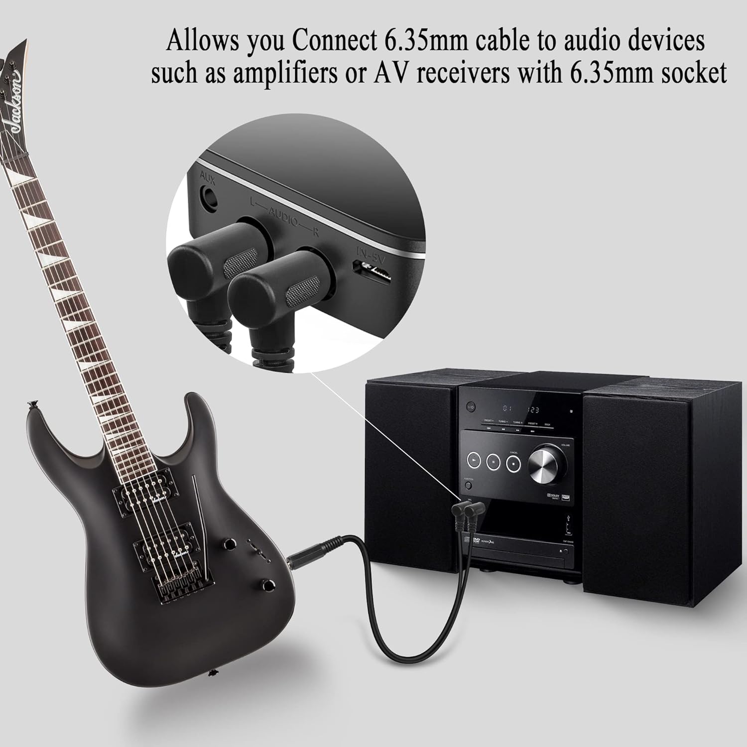 Angled 6.35mm TRS male to dual TS male audio cable