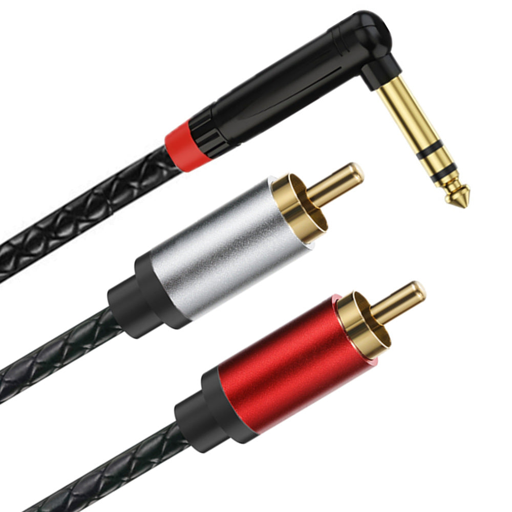 Two audio cables with different connectors on a white background