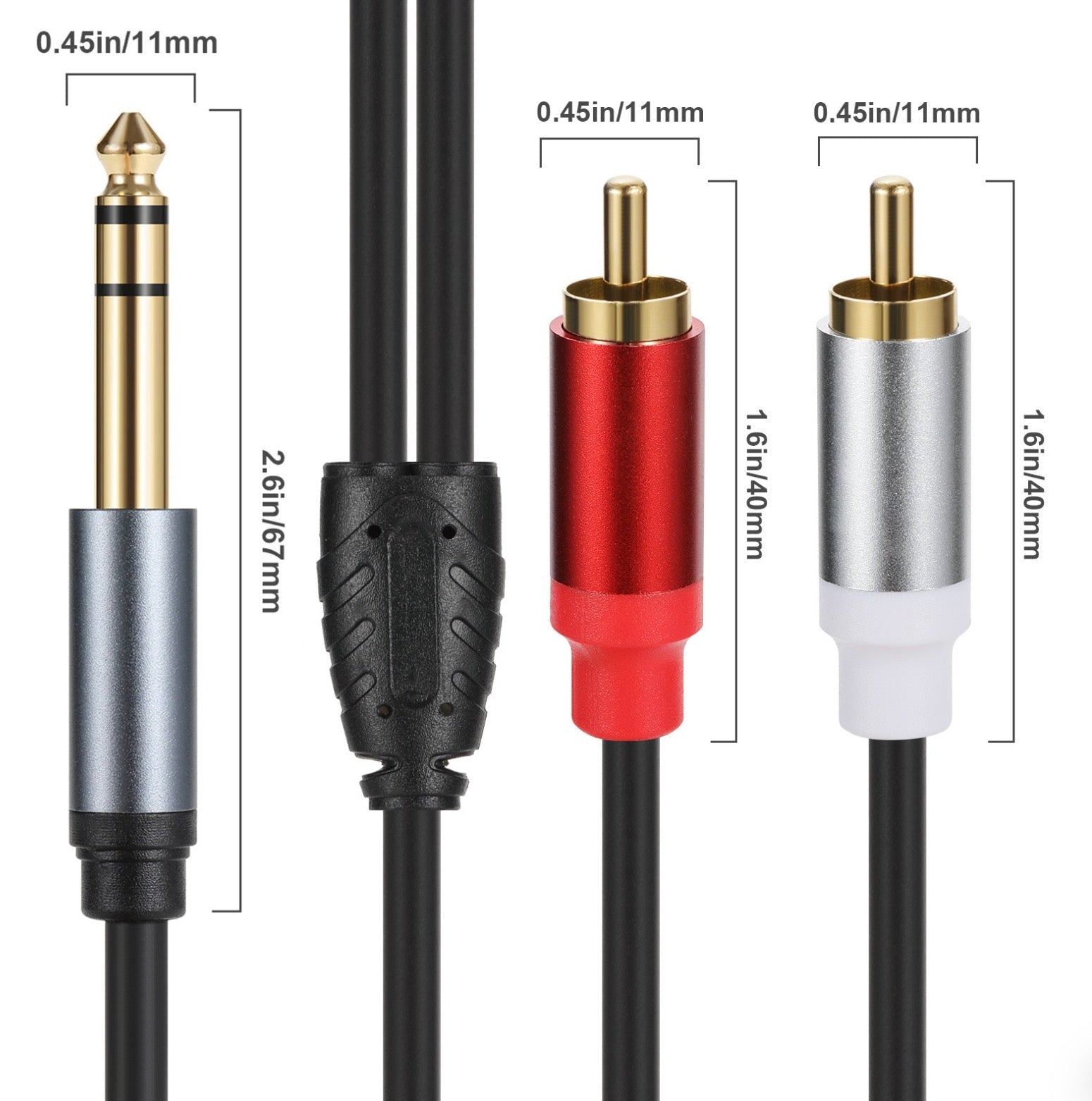 Oxygen-free copper 6.35mm male to dual RCA phono male stereo audio adapter cable for clear sound transmission