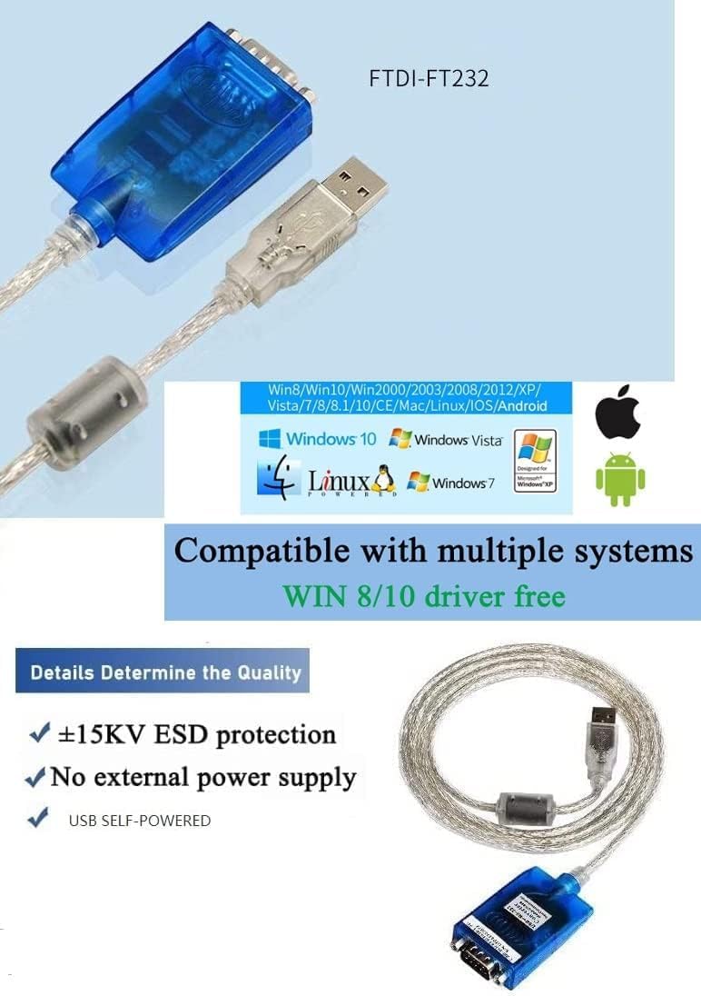 USB to RS232 Serial Adapter Cable DB9 Male USB 2.0 1.5m