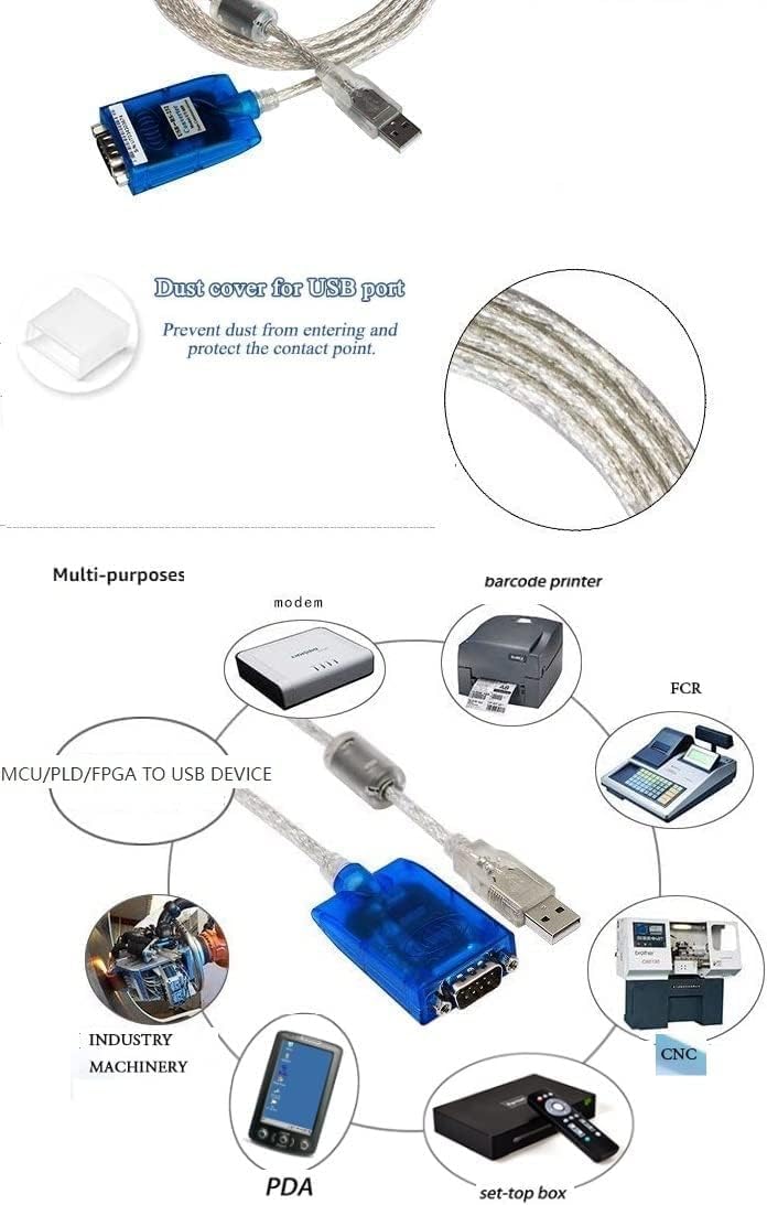 USB to RS232 Serial Adapter Cable DB9 Male USB 2.0 1.5m