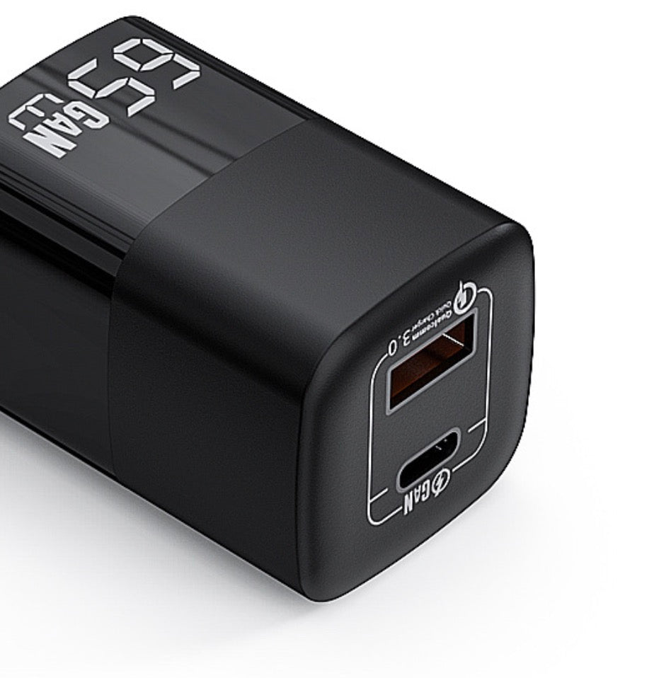 Compact 65W fast charger for laptop tablet and phone