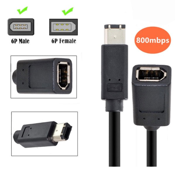6 pin FireWire extension cable close-up
