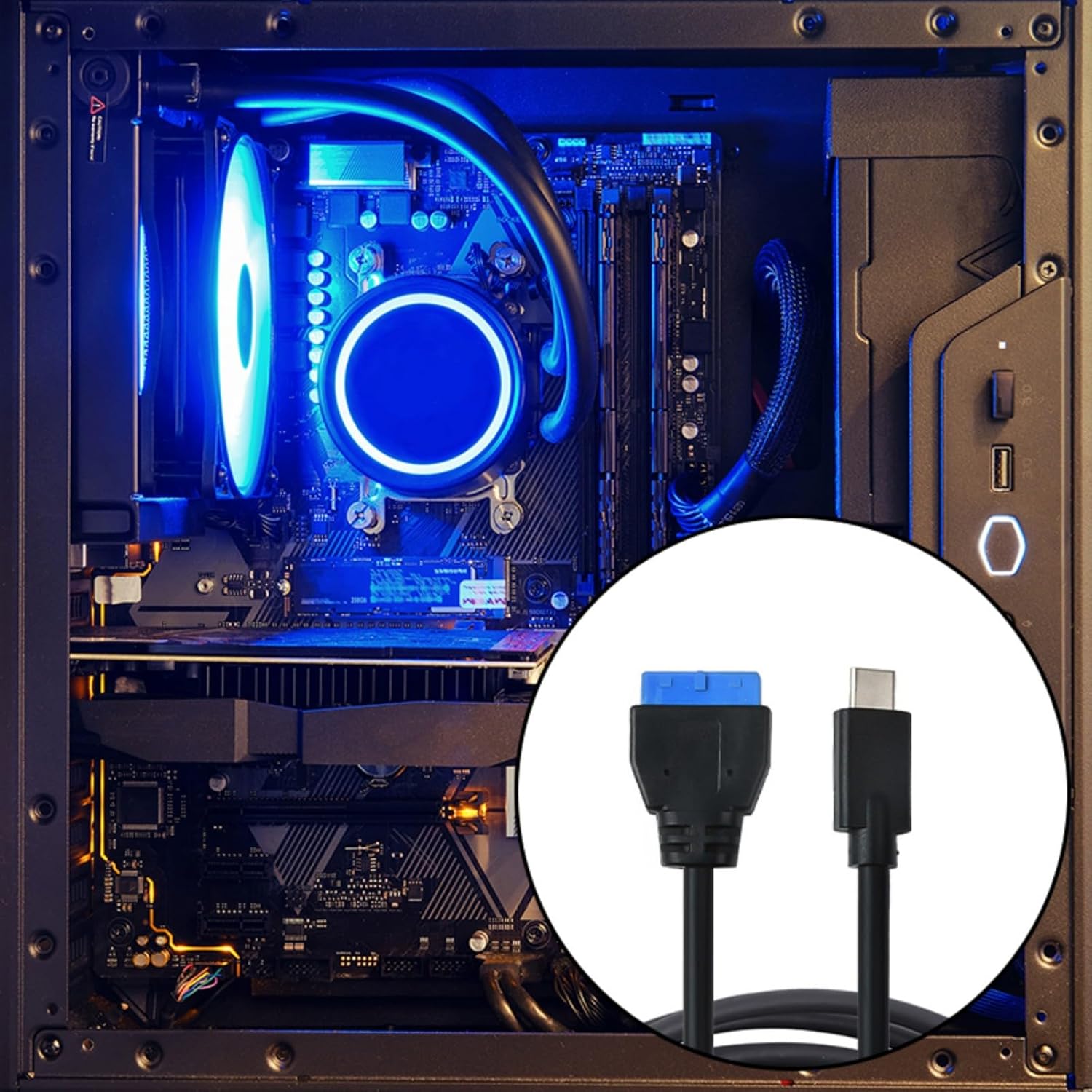 USB-C to 20 Pin Internal Header Extension Cable – Type-C Male to IDC 20 Pin Female Front Panel Adapter (1m, 5Gbps)