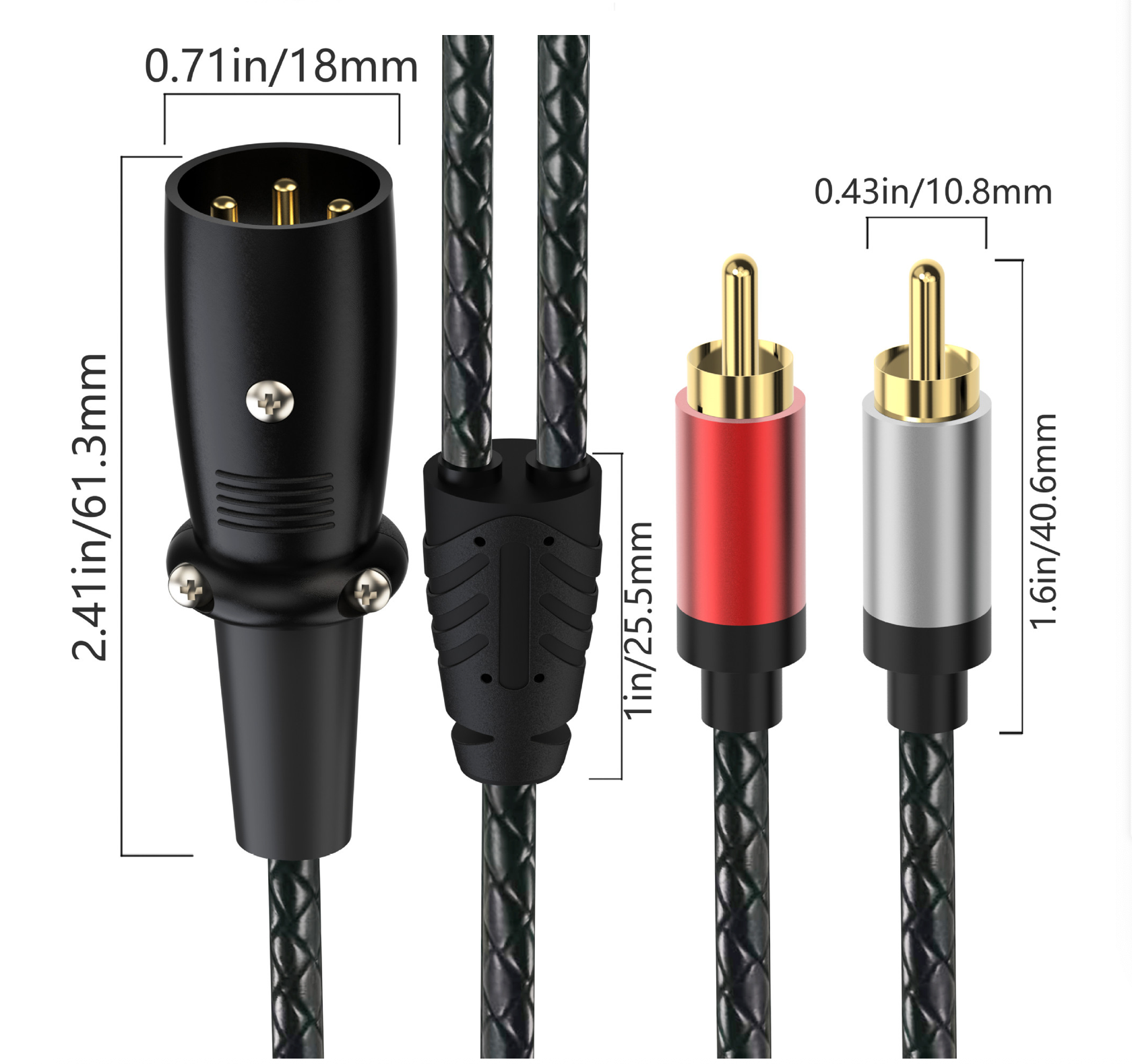 XLR Male to Dual RCA Male Y Splitter Cable – 3 Pin XLR to 2 RCA Stereo Audio Adapter for Microphone, Mixer & Amplifier