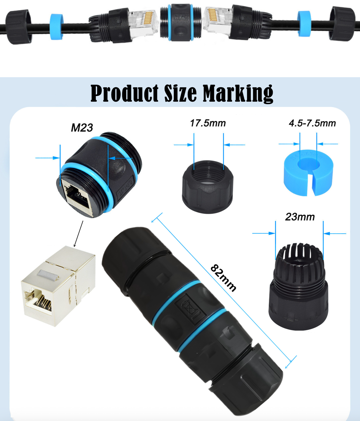 RJ45 Waterproof Coupler Connector, IP68 Shielded STP Cat5/5e/6 Ethernet LAN Cable Adapter (Outdoor Double-Head)