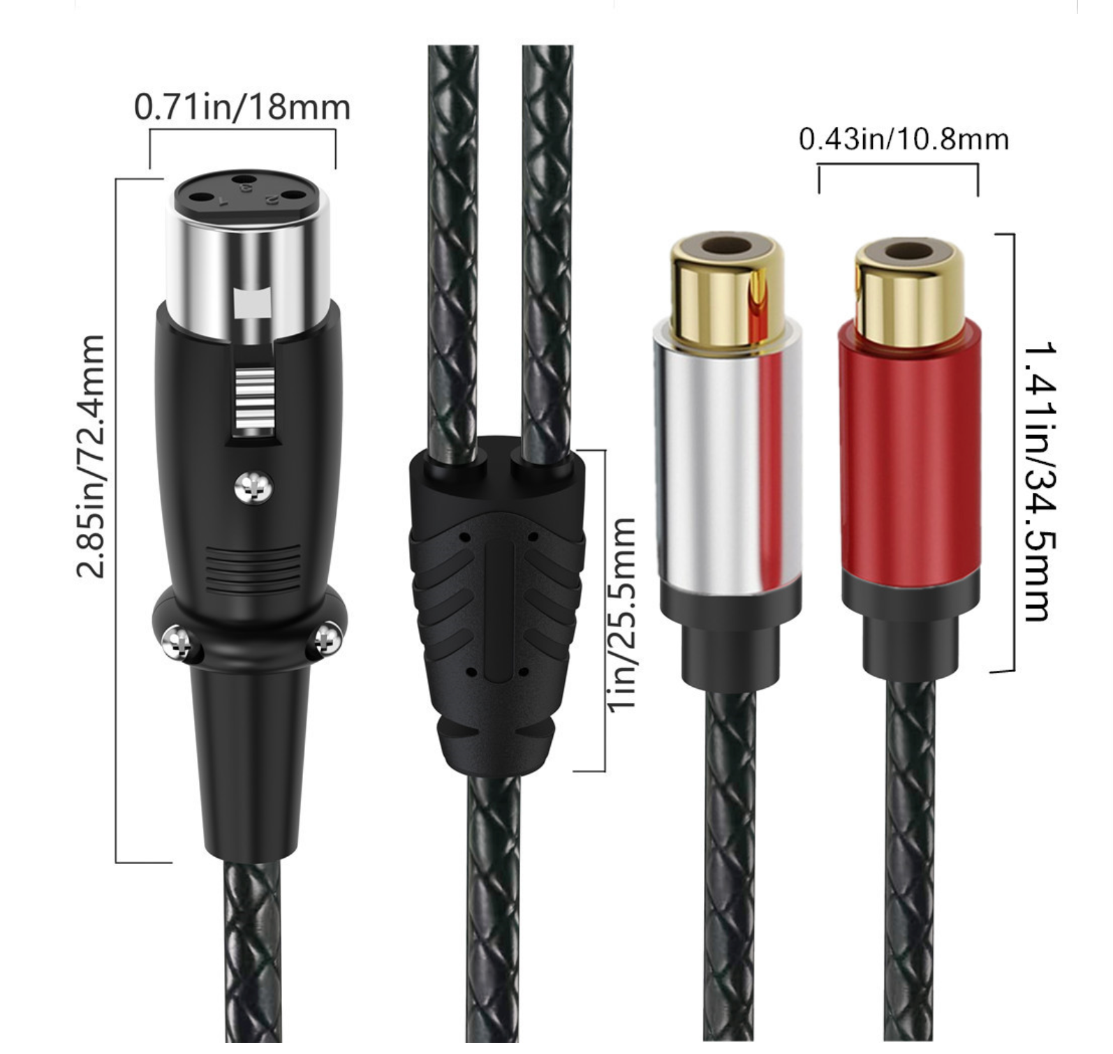 Dual RCA Female to XLR Female Y Splitter Cable – 3 Pin XLR to 2 RCA Stereo Audio Adapter for Microphone & Mixer