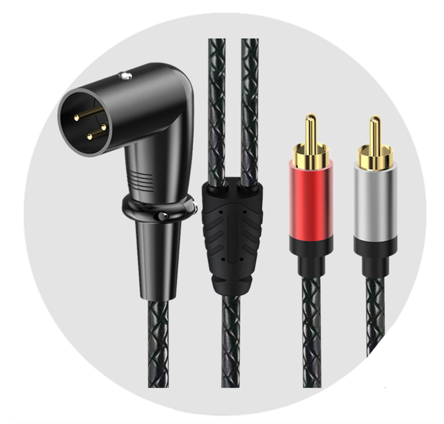 XLR Angled Male to Dual RCA Male Y Splitter Cable – 3 Pin XLR to 2 RCA Stereo Audio Adapter for Mic, Mixer & Amplifier
