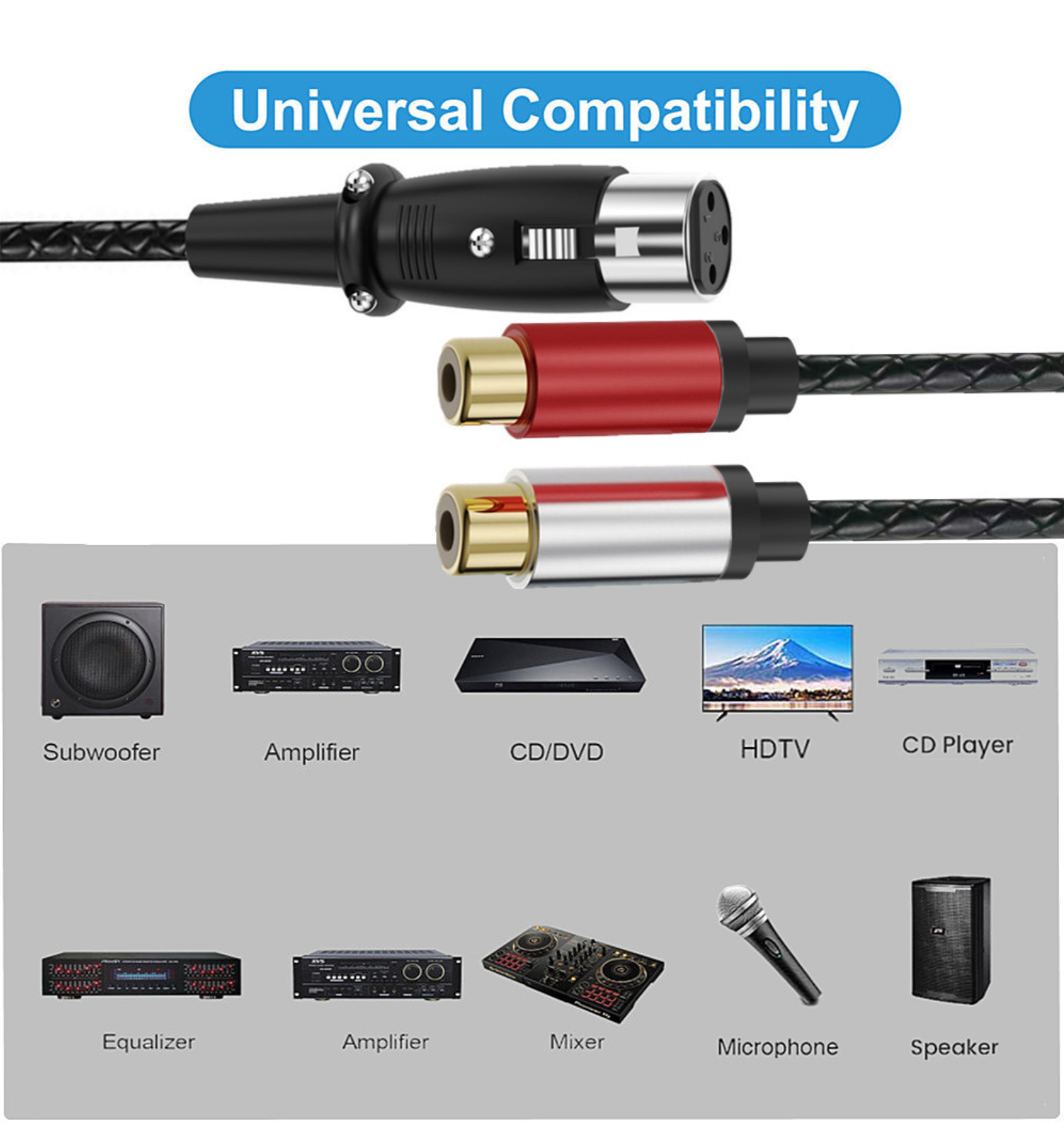 Dual RCA Female to Angled XLR Female Cable – 3Pin XLR to 2 RCA Y Splitter Patch Cord for Microphone, Mixer, Amplifier, Stereo System